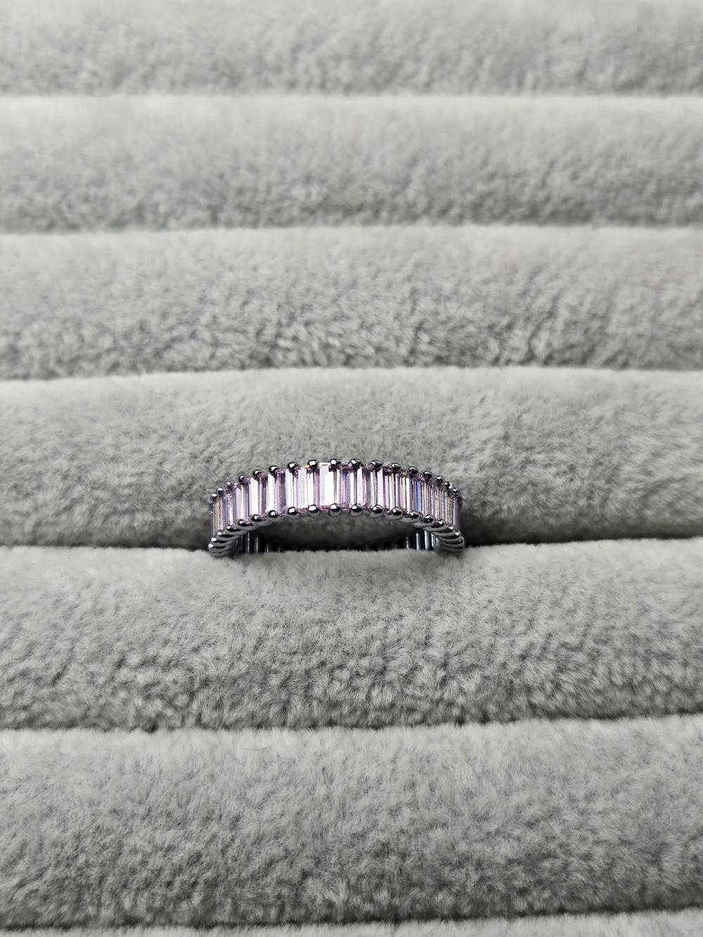 Size 8 Eternity Ring Rose Quartz Cubic Zirconia Hematite Plated Bomb Party Ring